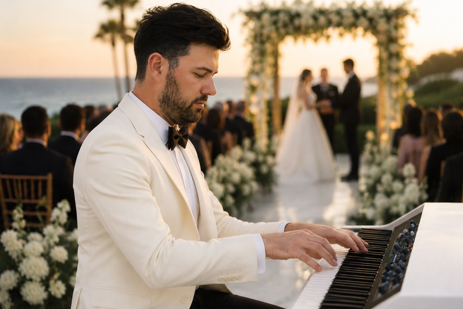 Laguna Beach wedding pianist performing live piano for a coastal ceremony
